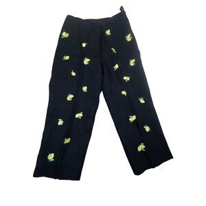Talbots Woman Black Linen Embroidered Lemon Pants For Women Size 14W